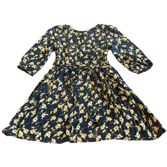 Free People 3/4 Sleeve Floral Print Dress Cotton Blend Grey Yellow Size 12 Women - Picture 6 of 12